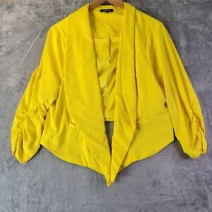 Torrid Womens 2 Yellow Crepe Ruched Sleeve Open Blazer Classic Career Vibrant
